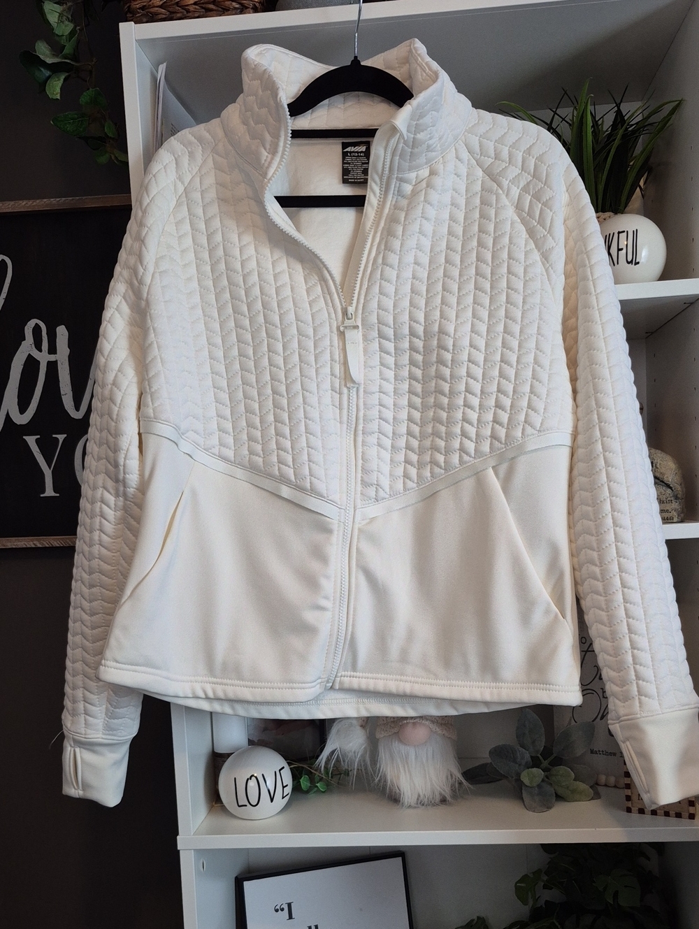 Women's Cream Quilted Full-Zip Jacket